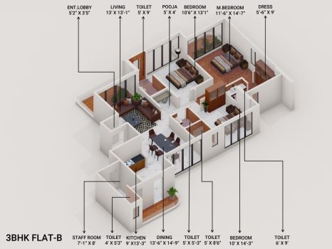 3 BHK Flats 3D Render