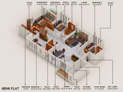 4 BHK Flats 3D Render